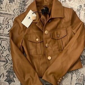 7 For All Mankind Brown Leather Jacket Classic Design